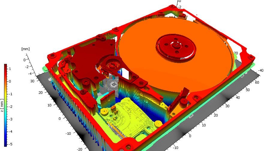 Hard disk drive 3D topography in an areal measurement Example of a topography measurement on a hard drive enclosure